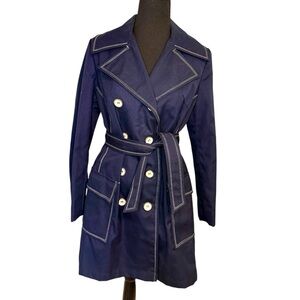 Vintage 80s British Mist Navy Double-Breasted Tie Women's Pea Coat  size 12